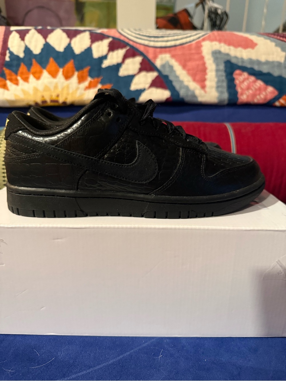Nike Women's Dunk Low - Black Croc Leather Texture - Black - Picture 5 of 9